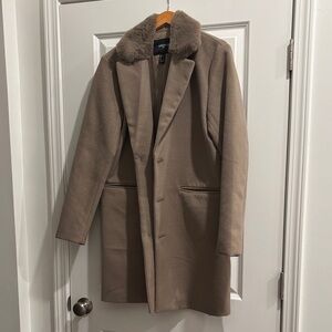 Forever 21 Taupe Coat with Fur Collar